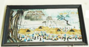 Tranh gốm sứ cảnh Chợ quê