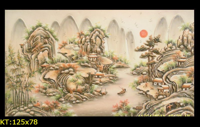 Tranh sơn thuỷ gốm sứ Bát Tràng