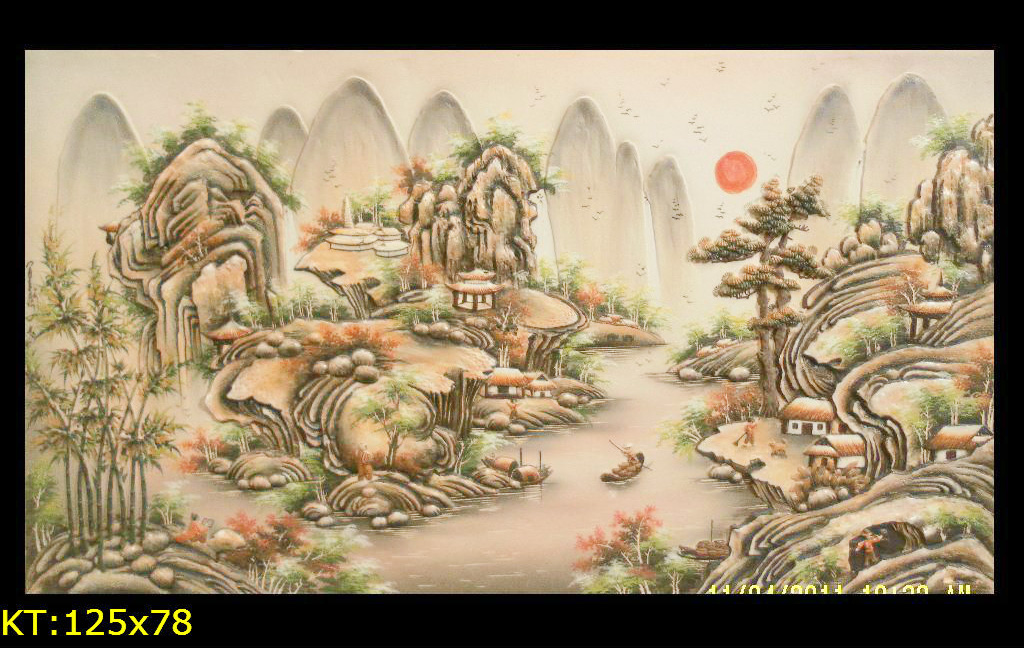 Tranh sơn thuỷ gốm sứ Bát Tràng