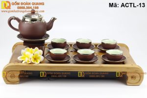 Ấm chén tử sa bọc đồng dáng chuông s1