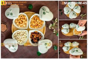 Bộ 4 khay mứt đẹp chuẩn Bát Tràng vẽ tay mã BDHM-45