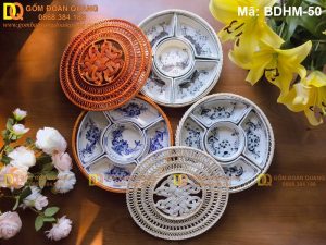 Bộ 5 hộp đựng bánh kẹo tết tạo hình trong khay tròn mã BDHM-50