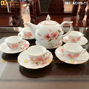 Bộ ấm chén Bát Tràng vẽ hoa lan