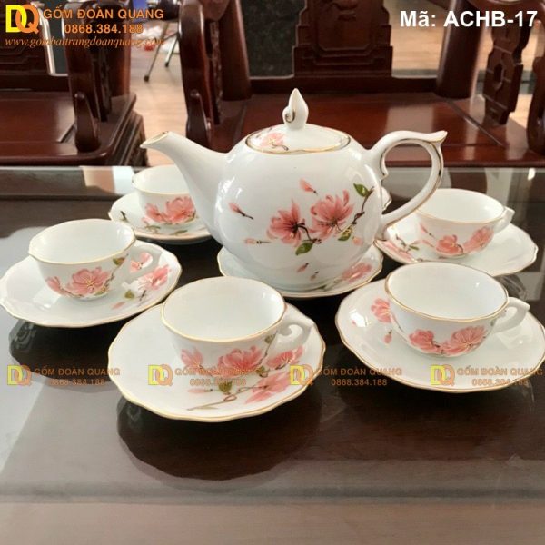 Bộ ấm chén Bát Tràng vẽ hoa lan