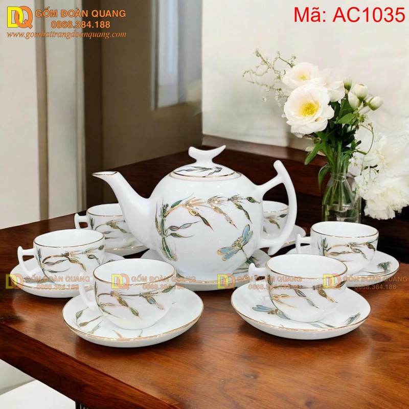bộ ấm trà gốm bát tràng đoàn quang