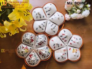 Bộ sưu tập khay mứt 5 cánh đẹp kèm khay mây mã BDHM-48