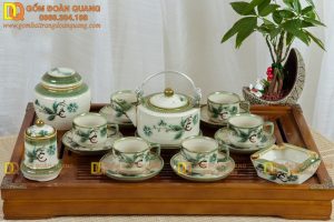 Bộ trà quà tặng dáng tròn cạnh quai nhôm