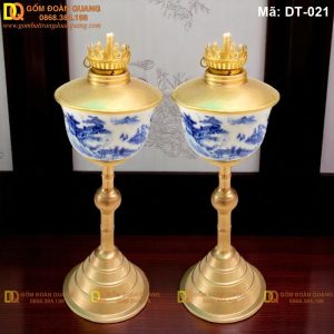 Các loại đèn thờ Bát Tràng - Mẫu đèn đốt dầu lưu ly mã DT-021
