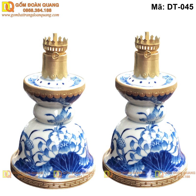 Các loại đèn thờ đẹp - Mẫu đèn tháp vẽ sen men lam mã DT-045 - Ảnh 2