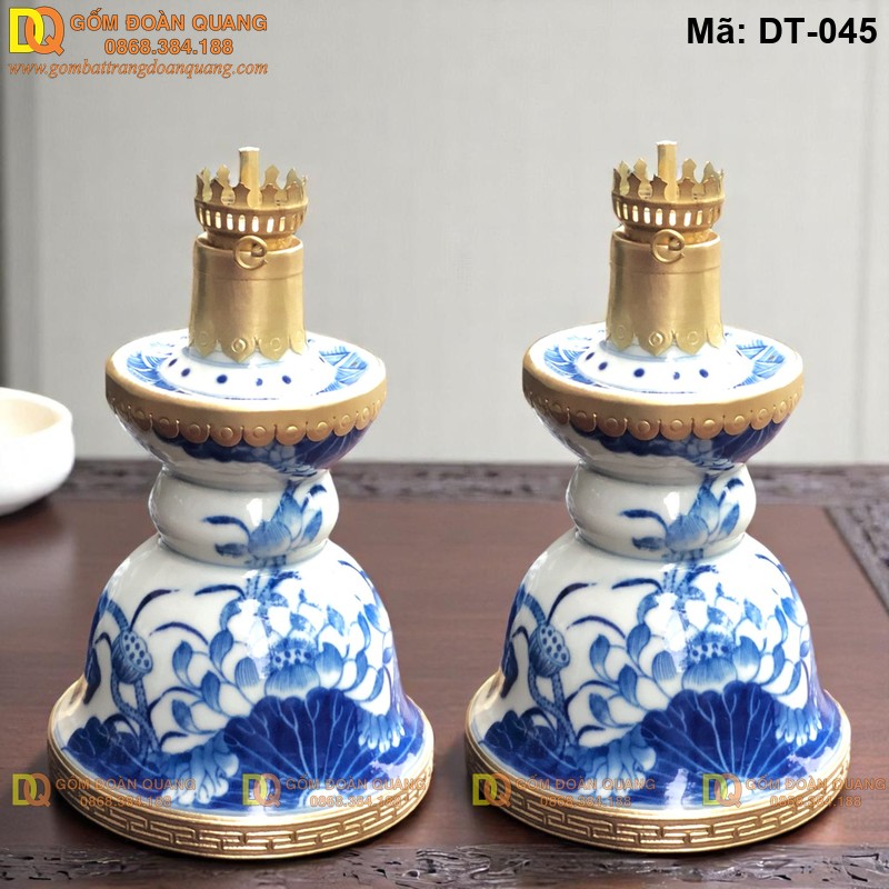 Các loại đèn thờ đẹp - Mẫu đèn tháp vẽ sen men lam mã DT-045