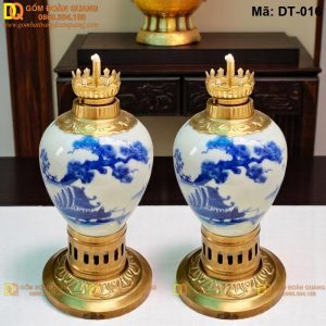 Các mẫu đèn thờ gốm sứ Bát Tràng - Đèn men lam mã DT-016