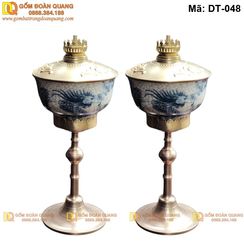 Cặp đèn bàn thờ dáng đèn đời Trần vẽ Rồng mã DT-048 - Ảnh 2