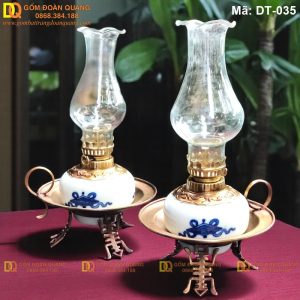 Cặp đèn bàn thờ men lam kê đĩa đồng kiểu cổ mã DT-035 - Ảnh 2