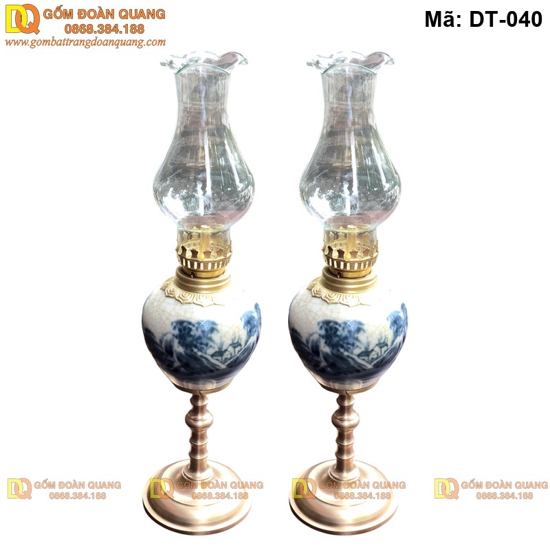 Đèn gốm truyền thống men rạn DT-040 họa tiết cổ điển
