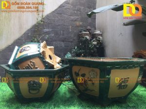 chậu cây lục giác men xanh