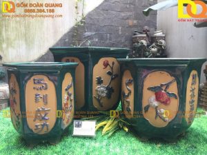Chậu Lục Giác Đại bộ 3 men xanh cổ