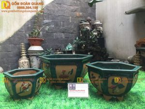Chậu Lục Giác MIni bộ 3 men xanh cổ