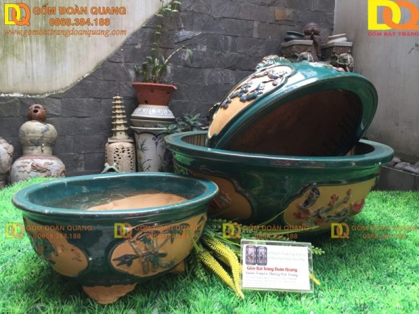 Chậu Tròn Bộ 3 - Chậu sứ trồng cây men xanh cổ