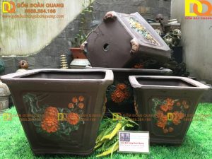Chậu VUÔNG bộ 4 Nâu