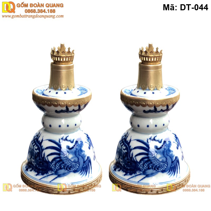 Đèn bàn thờ đôi dáng đèn tháp men lam mã DT-044 - Ảnh 2
