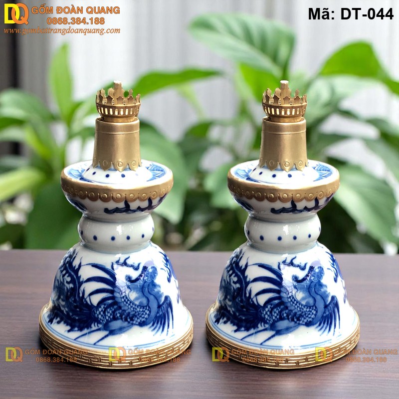 Đèn bàn thờ đôi dáng đèn tháp men lam mã DT-044