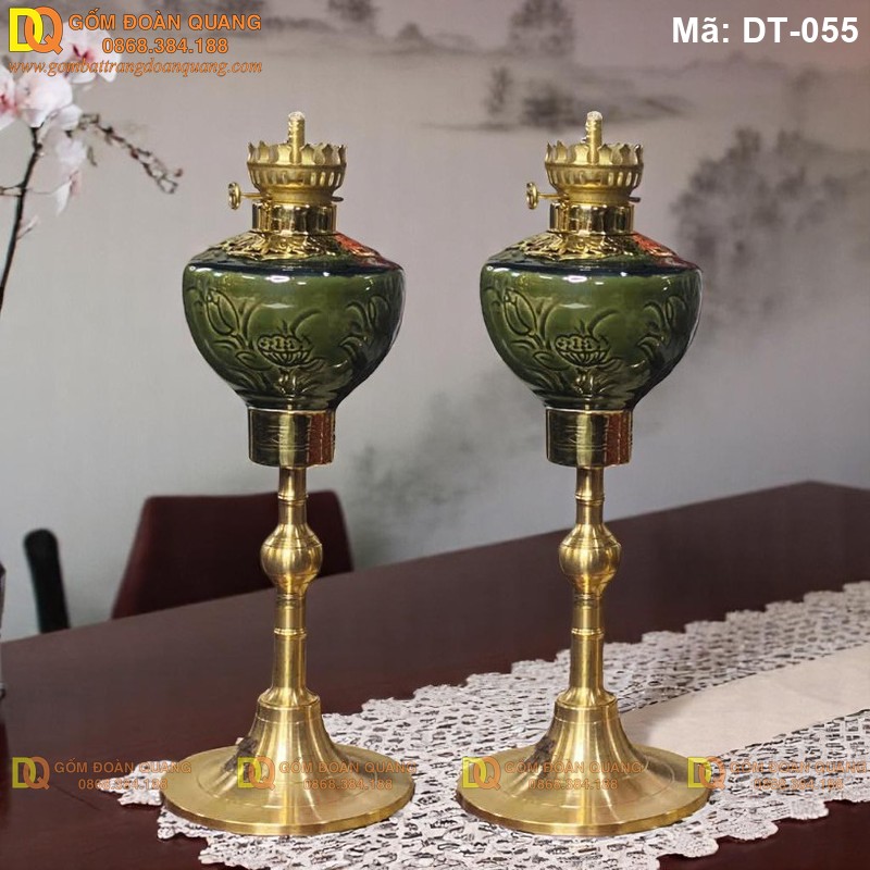 Đèn bàn thờ đôi đèn men tro cổ mã DT-055 Đèn bàn thờ đôi đèn men tro cổ mã DT-055