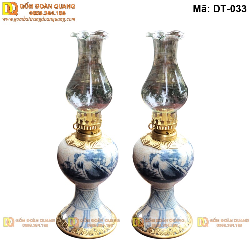 Đèn bàn thờ gốm sứ men rạn cổ cao cấp mã DT-033 - Ảnh 2