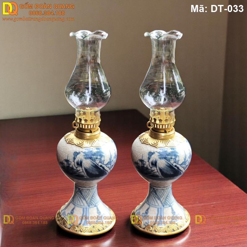 Đèn bàn thờ gốm sứ men rạn cổ cao cấp mã DT-033