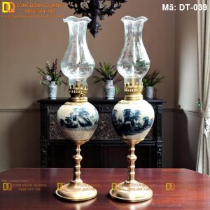 Đèn bàn thờ kiểu chân đồng men rạn mã DT-039