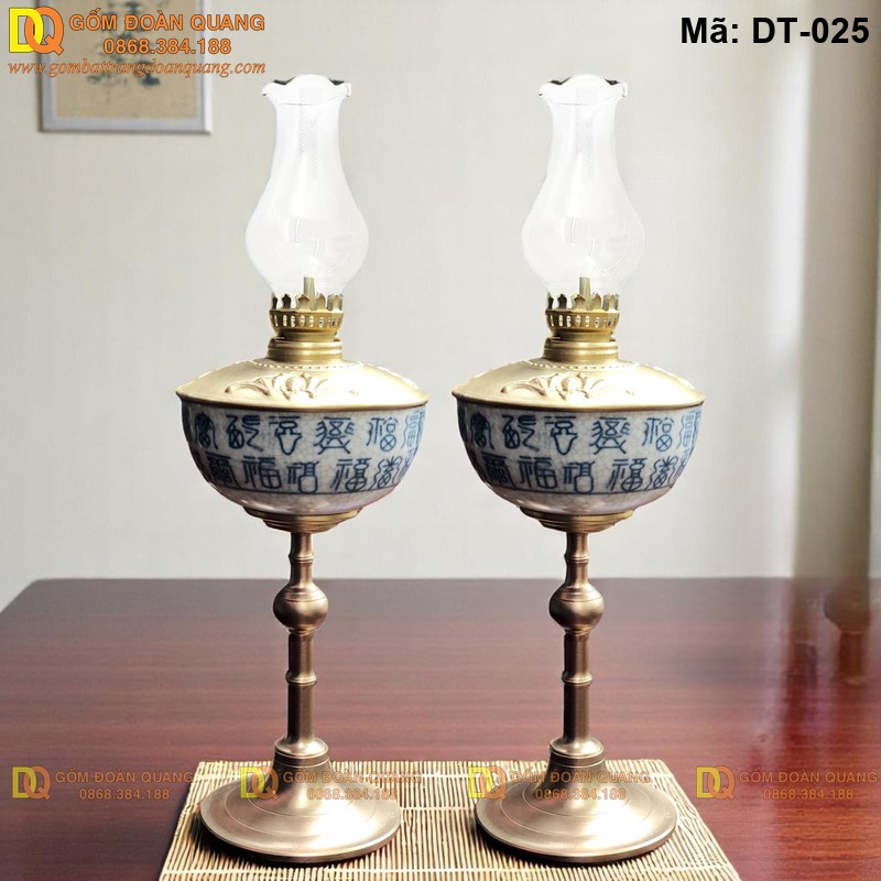 Đèn dầu bàn thờ gốm sứ Bát Tràng cao cấp mã DT-025 - Ảnh 3