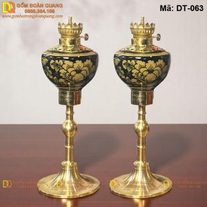 Đèn dầu Bát Tràng men hoàng thổ vẽ tay mã DT-063