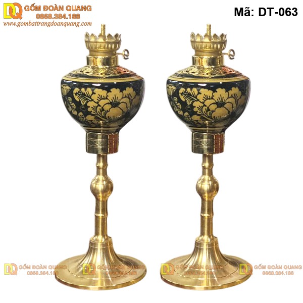 Đèn dầu Bát Tràng men hoàng thổ vẽ tay mã DT-063 - Ảnh 2