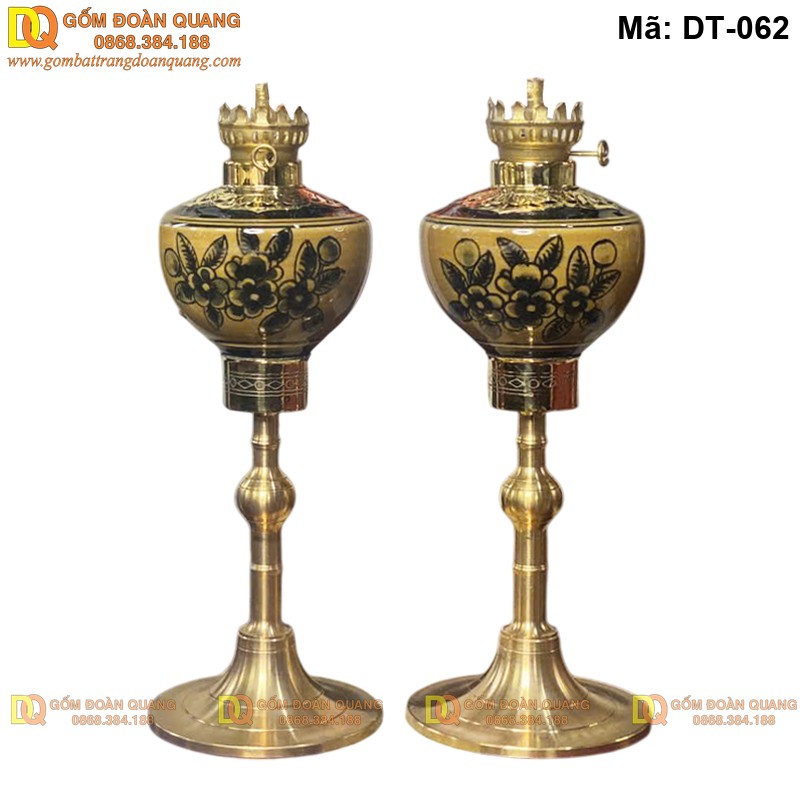 Đèn dầu men hoàng thổ chân đồng mã DT-062 - Ảnh 2