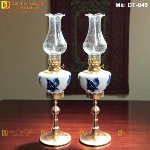 Đèn dầu men lam vẽ Cổ Đồ mã DT-049