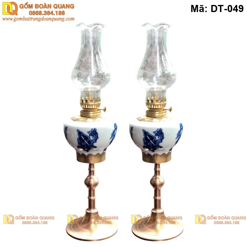 Đèn dầu men lam vẽ Cổ Đồ mã DT-049 - Ảnh 2