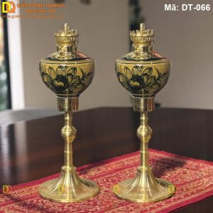 Đèn dầu vẽ hoa sen đẹp chuẩn gốm Bát Tràng mã DT-066