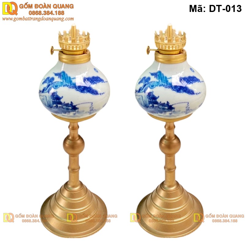 Đèn để bàn thờ cảnh sơn thủy men lam mã DT-013 – Ảnh 2