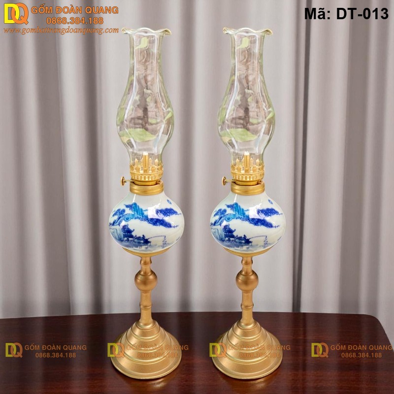 Đèn để bàn thờ cảnh sơn thủy men lam mã DT-013 – Ảnh 3