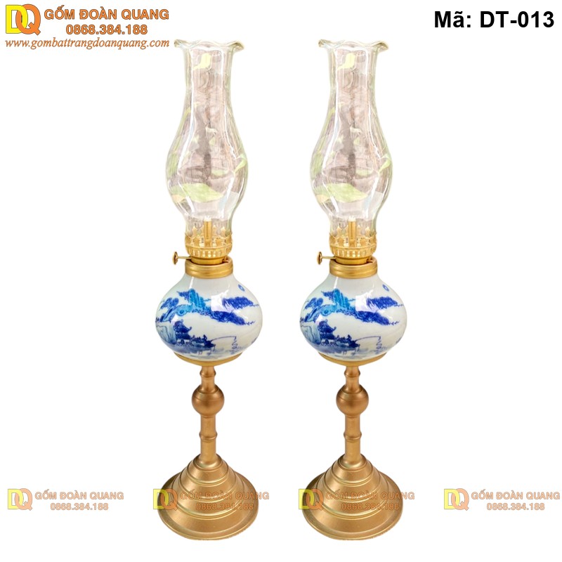 Đèn để bàn thờ cảnh sơn thủy men lam mã DT-013 – Ảnh 4
