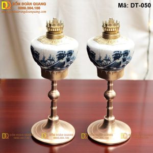 Đèn đốt dầu men rạn dáng vai vuông mã DT-050