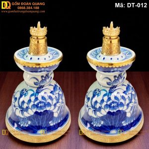 Đèn thờ đẹp men lam Bát Tràng mã DT-012