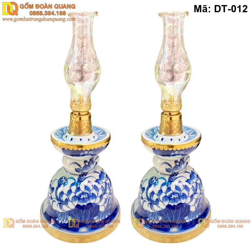 Mua đèn thờ đẹp men lam Bát Tràng mã DT-012 tại Gốm Đoàn Quang