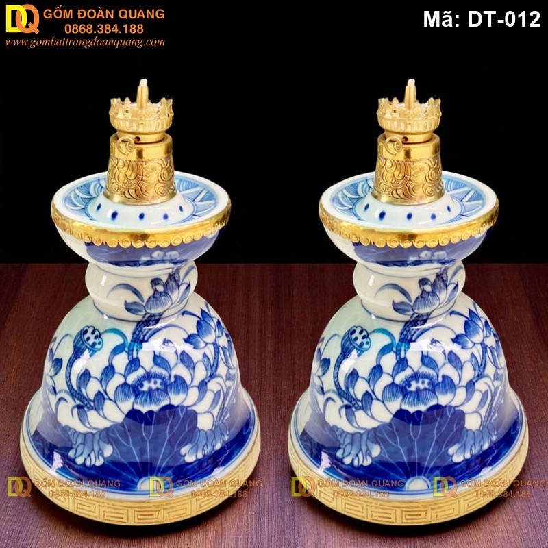 Đèn thờ đẹp men lam Bát Tràng mã DT-012