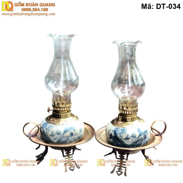 Đèn thờ đẹp men rạn kiểu cổ kê đĩa đồng mã DT-034 - Ảnh 2