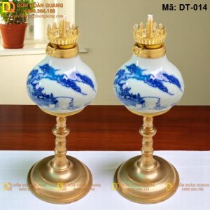 Đèn thờ gốm sứ Bát Tràng chân đồng mã DT-014