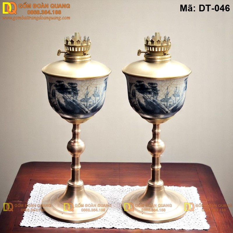 Đèn trang trí bàn thờ gốm sứ men rạn mã DT-046
