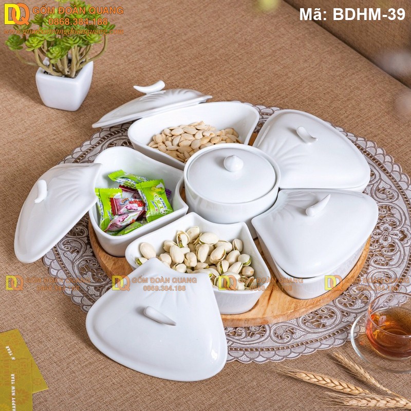 Hộp đựng kẹo sứ trắng Bát Tràng mã BDHM-39 - Ảnh 2