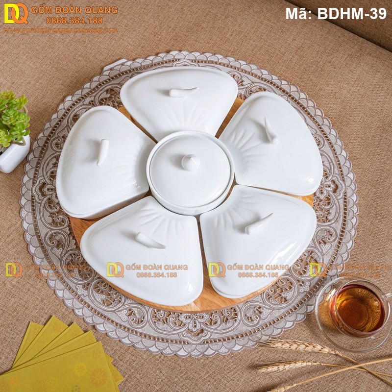 Hộp đựng kẹo sứ trắng Bát Tràng mã BDHM-39