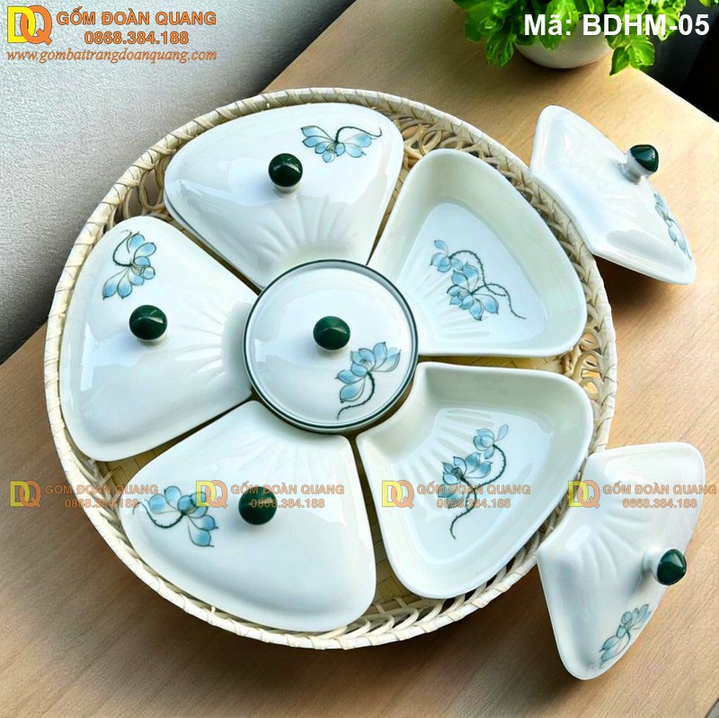 Hộp đựng mứt tết bằng sứ Bát Tràng mã BDHM-05