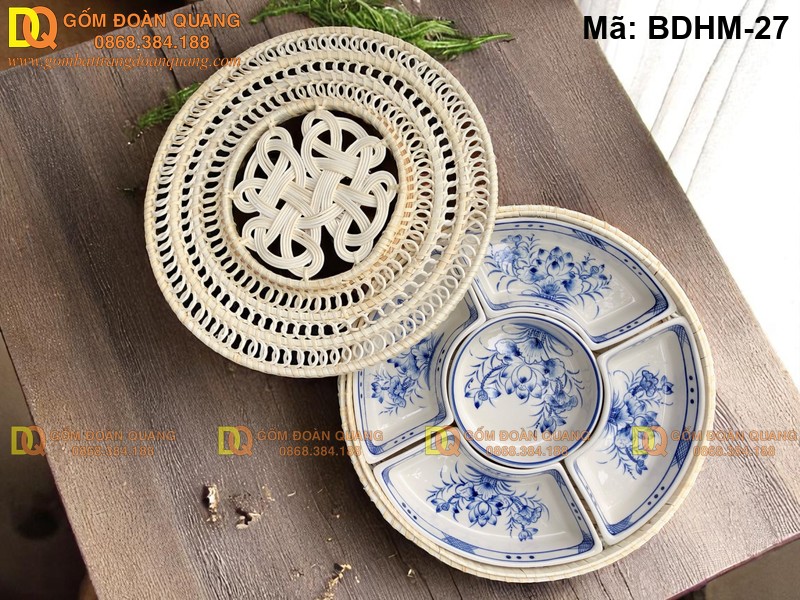 Hộp mứt gốm Bát Tràng vẽ sen mã BDHM-27